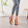 imageWomens Platform Heels Chunky Heeled Sandals Ankle Strappy Round Open Toe Dressy Shoes Wedding Party High Pump Heels for WomenTan 093