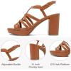 imageWomens Platform Heels Chunky Heeled Sandals Ankle Strappy Round Open Toe Dressy Shoes Wedding Party High Pump Heels for WomenTan 093
