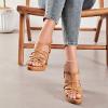 imageWomens Platform Heels Chunky Heeled Sandals Ankle Strappy Round Open Toe Dressy Shoes Wedding Party High Pump Heels for WomenTan 093