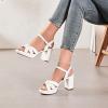imageWomens Platform Heels Chunky Heeled Sandals Ankle Strappy Round Open Toe Dressy Shoes Wedding Party High Pump Heels for WomenWhite 086