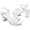 imageWomens Platform Heels Chunky Heeled Sandals Ankle Strappy Round Open Toe Dressy Shoes Wedding Party High Pump Heels for WomenWhite 086