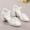 imageWomens Platform Heels Chunky Heeled Sandals Ankle Strappy Round Open Toe Dressy Shoes Wedding Party High Pump Heels for WomenWhite 086