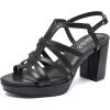 imageWomens Platform Heels Chunky Heeled Sandals Ankle Strappy Round Open Toe Dressy Shoes Wedding Party High Pump Heels for WomenBlack 093
