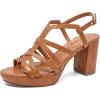 imageWomens Platform Heels Chunky Heeled Sandals Ankle Strappy Round Open Toe Dressy Shoes Wedding Party High Pump Heels for WomenTan 093