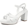 imageWomens Platform Heels Chunky Heeled Sandals Ankle Strappy Round Open Toe Dressy Shoes Wedding Party High Pump Heels for WomenWhite 086