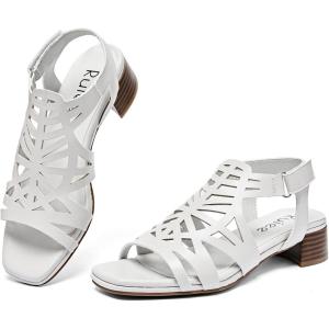 imageWomens Chunky Heeled Sandals  Block Low Heels Summer Ankle Strappy Square Open Toe Dressy Wedding Sandals for WomenBeige 091