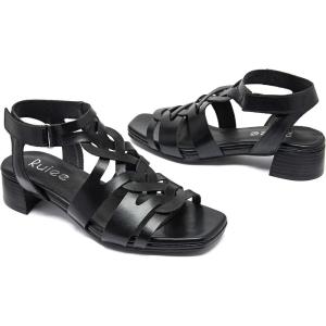 imageWomens Chunky Heeled Sandals  Block Low Heels Summer Ankle Strappy Square Open Toe Dressy Wedding Sandals for WomenBlack 090