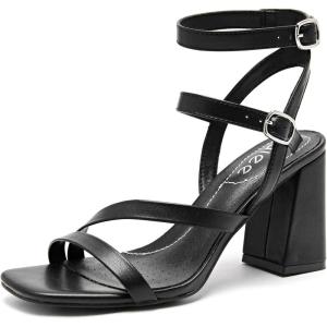 imageWomens Chunky Heeled Sandals  Square Open Toe Ankle Strappy Dressy Pump Heels Wedding Party Shoes for WomenBlack 092