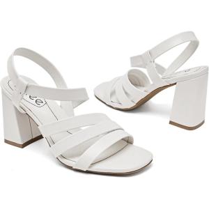 imageWomens Chunky Heeled Sandals  Square Open Toe Ankle Strappy Dressy Pump Heels Wedding Party Shoes for WomenWhite 084