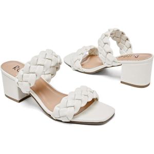imageWomens Heels Braided Heeled Sandals Squear Open Toe Slides Sandals Slip on Chunky Heel Sandals Dressy Summer Shoes for WomenBeige 085