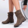 imageWomens Ankle Boots  Slouchy Fashion Low Calf Flat Booties Comfortable Round Toe Fall Winter Casual Short Boots for WomenBrown Pu 974