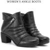 imageWomens Ankle Boots Casual Fashion Ladies Chunky Heeled Booties Comfortable Low Mid Heel Round Closed Toe Fall Winter Boots for WomenBlack Pu 303