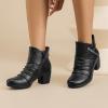 imageWomens Ankle Boots Casual Fashion Ladies Chunky Heeled Booties Comfortable Low Mid Heel Round Closed Toe Fall Winter Boots for WomenBlack Pu 303