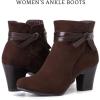 imageWomens Ankle Boots Casual Fashion Ladies Chunky Heeled Booties Comfortable Low Mid Heel Round Closed Toe Fall Winter Boots for WomenBrown Mf 301