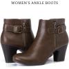 imageWomens Ankle Boots Casual Fashion Ladies Chunky Heeled Booties Comfortable Low Mid Heel Round Closed Toe Fall Winter Boots for WomenTan Pu 302