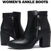 imageWomens Ankle Boots Low Chunky Heeled Booties Casual Comfortable Fall Winter Pointed Closed Toe Short Boots for WomenBlack Pu 978