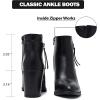 imageWomens Ankle Boots Low Chunky Heeled Booties Casual Comfortable Fall Winter Pointed Closed Toe Short Boots for WomenBlack Pu 978