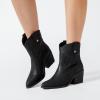imageWomens Cowboy Ankle Boots Western Cowgirl Chunky Heeled Booties Classic Casual Comfortable Low Mid Heel Short Boots for WomenBlack Bmf 976