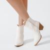 imageWomens Cowboy Ankle Boots Western Cowgirl Chunky Heeled Booties Classic Casual Comfortable Low Mid Heel Short Boots for WomenWhite Pu 969