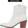 imageWomens Cowboy Ankle Boots Western Cowgirl Chunky Heeled Booties Classic Casual Comfortable Low Mid Heel Short Boots for WomenWhite Pu 969