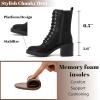 imageWomens Lace Up Ankle Boots Chunky Block Heel and Comfortable Round Toe Fashion Mid Calf Combat Fall Winter Booties for WomenBlack Pu 980