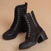 imageWomens Lace Up Ankle Boots Chunky Block Heel and Comfortable Round Toe Fashion Mid Calf Combat Fall Winter Booties for WomenBlack Pu 980