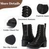imageWomens Lace Up Ankle Boots Chunky Block Heel and Comfortable Round Toe Fashion Mid Calf Combat Fall Winter Booties for WomenBlack Pu 980