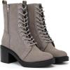 imageWomens Lace Up Ankle Boots Chunky Block Heel and Comfortable Round Toe Fashion Mid Calf Combat Fall Winter Booties for WomenGray Pu 980