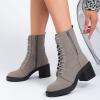 imageWomens Lace Up Ankle Boots Chunky Block Heel and Comfortable Round Toe Fashion Mid Calf Combat Fall Winter Booties for WomenGray Pu 980