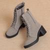 imageWomens Lace Up Ankle Boots Chunky Block Heel and Comfortable Round Toe Fashion Mid Calf Combat Fall Winter Booties for WomenGray Pu 980