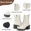 imageWomens Lace Up Ankle Boots Chunky Block Heel and Comfortable Round Toe Fashion Mid Calf Combat Fall Winter Booties for WomenWhite Pu 980
