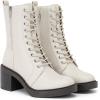 imageWomens Lace Up Ankle Boots Chunky Block Heel and Comfortable Round Toe Fashion Mid Calf Combat Fall Winter Booties for WomenWhite Pu 980