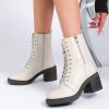 imageWomens Lace Up Ankle Boots Chunky Block Heel and Comfortable Round Toe Fashion Mid Calf Combat Fall Winter Booties for WomenWhite Pu 980