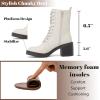imageWomens Lace Up Ankle Boots Chunky Block Heel and Comfortable Round Toe Fashion Mid Calf Combat Fall Winter Booties for WomenWhite Pu 980