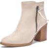 imageWomens Ankle Boots Low Chunky Heeled Booties Casual Comfortable Fall Winter Pointed Closed Toe Short Boots for WomenBeige Mf 978