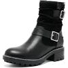 imageWomens Ankle Boots Slouchy Flat Ladies Booties Low Chunky Heeled Riding Combat Boot Comfortable Casual Round Toe Short Boots for WomenBlack Mf 963
