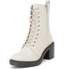 imageWomens Lace Up Ankle Boots Chunky Block Heel and Comfortable Round Toe Fashion Mid Calf Combat Fall Winter Booties for WomenWhite Pu 980