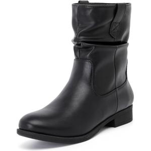 imageWomens Ankle Boots  Slouchy Fashion Low Calf Flat Booties Comfortable Round Toe Fall Winter Casual Short Boots for WomenBlack Pu 974