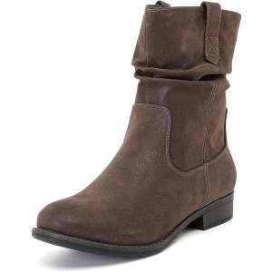 imageWomens Ankle Boots  Slouchy Fashion Low Calf Flat Booties Comfortable Round Toe Fall Winter Casual Short Boots for WomenBrown Pu 974