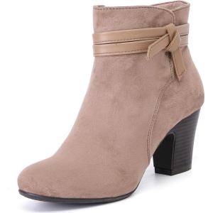 imageWomens Ankle Boots Casual Fashion Ladies Chunky Heeled Booties Comfortable Low Mid Heel Round Closed Toe Fall Winter Boots for WomenTaupe Mf 301