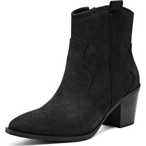 imageWomens Cowboy Ankle Boots Western Cowgirl Chunky Heeled Booties Classic Casual Comfortable Low Mid Heel Short Boots for WomenBlack Pu 969