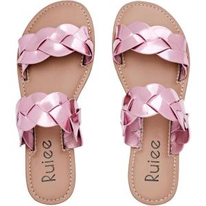 imageWomens Flat Slides Sandals Summer Slippers Comfortable Braided Strap Round Open Toe Casual Beach Shoes for WomenPink 081