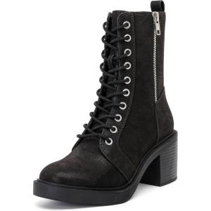 imageWomens Lace Up Ankle Boots Chunky Block Heel and Comfortable Round Toe Fashion Mid Calf Combat Fall Winter Booties for WomenBlack Pu 980