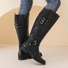 imageWomens Knee High Boots Stylish Comfort Round Toe Tall Riding Combat Boot Classic Fashion Fall Winter Boots for WomenBlack Pu 118