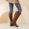 imageWomens Knee High Boots Stylish Comfort Round Toe Tall Riding Combat Boot Classic Fashion Fall Winter Boots for WomenBrown Pu 118