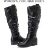 imageWomens Slouchy Knee High Boots  Comfortable Platform Flat Tall Boot Stylish Round Toe Side Zipper Winter Casual Boots for WomenBlack Pu 124