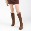 imageWomens Slouchy Knee High Boots  Comfortable Platform Flat Tall Boot Stylish Round Toe Side Zipper Winter Casual Boots for WomenBrown Mf 124