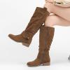 imageWomens Slouchy Knee High Boots  Comfortable Platform Flat Tall Boot Stylish Round Toe Side Zipper Winter Casual Boots for WomenBrown Mf 124