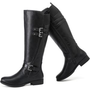 imageWomens Knee High Boots Stylish Comfort Round Toe Tall Riding Combat Boot Classic Fashion Fall Winter Boots for WomenBlack Pu 118