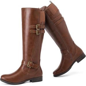 imageWomens Knee High Boots Stylish Comfort Round Toe Tall Riding Combat Boot Classic Fashion Fall Winter Boots for WomenBrown Pu 118